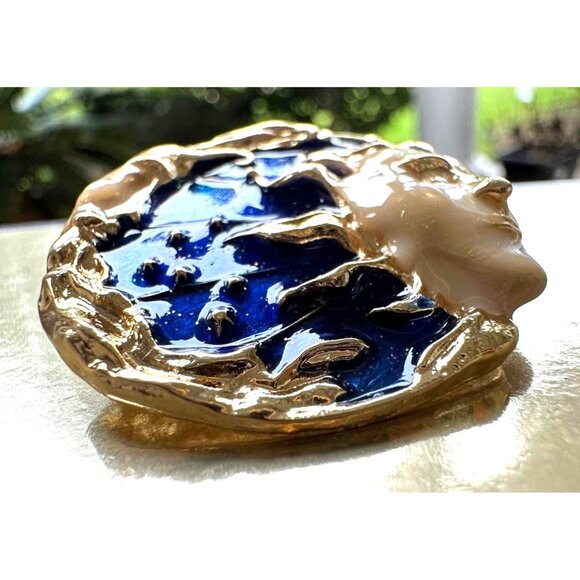 Celestial Moon Sun Brooch Pin New Gold Navy Yours is the Light We All Sh… - Picture 5 of 12